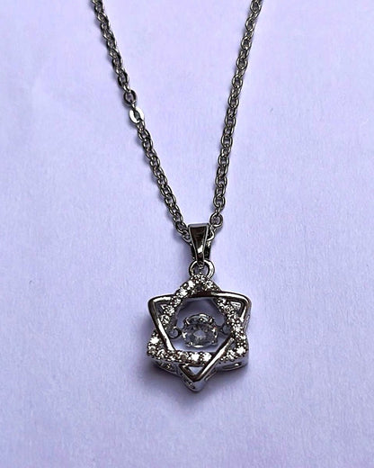 Stainless Steel Dancing Diamond Star Pendant Necklace