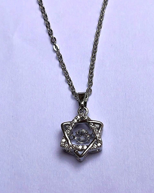 Stainless Steel Dancing Diamond Star Pendant Necklace