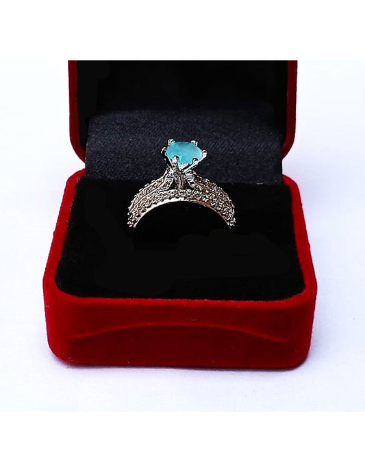 TURQ RHINESTONE AD RING