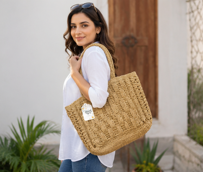 HANDMADE RAFFIA CROCHET BAG